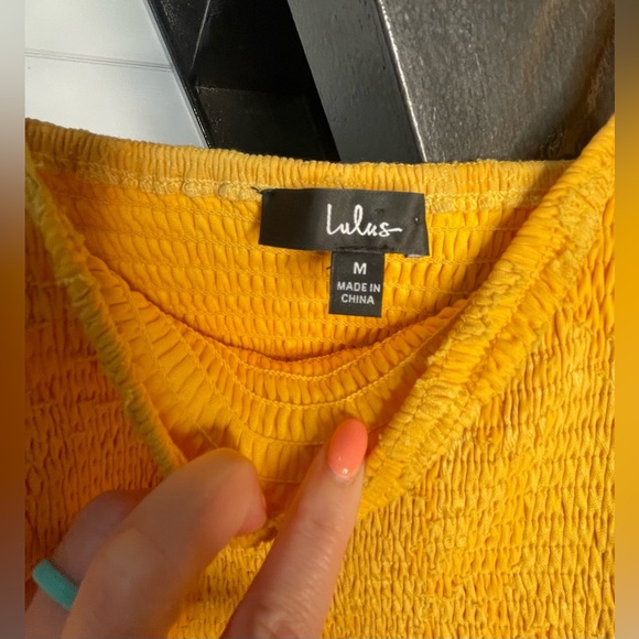 Lulu’s Love Yellow Jacquard Smocked Tie-Strap Midi Dress - Picture 5 of 6